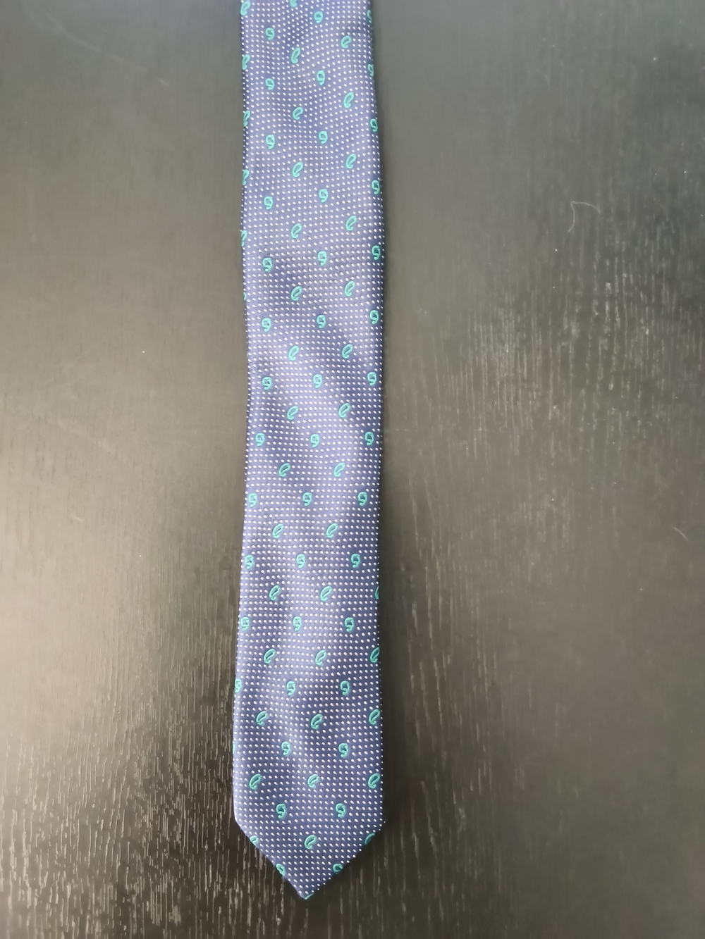 Express Navy Tie with Teal Paisley Dot Pattern